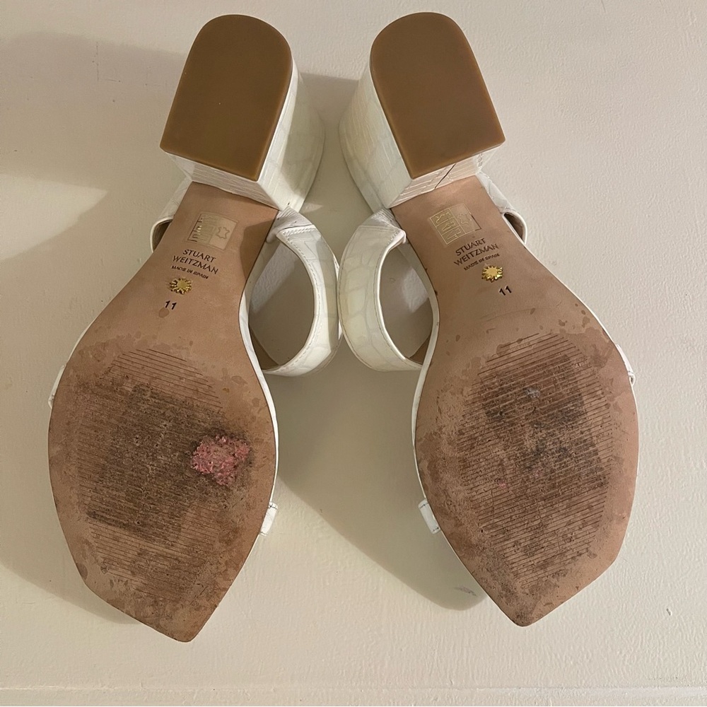 Stuart Weitzman White Croc-Embossed Leather Slide Mules - Picture 5 of 5